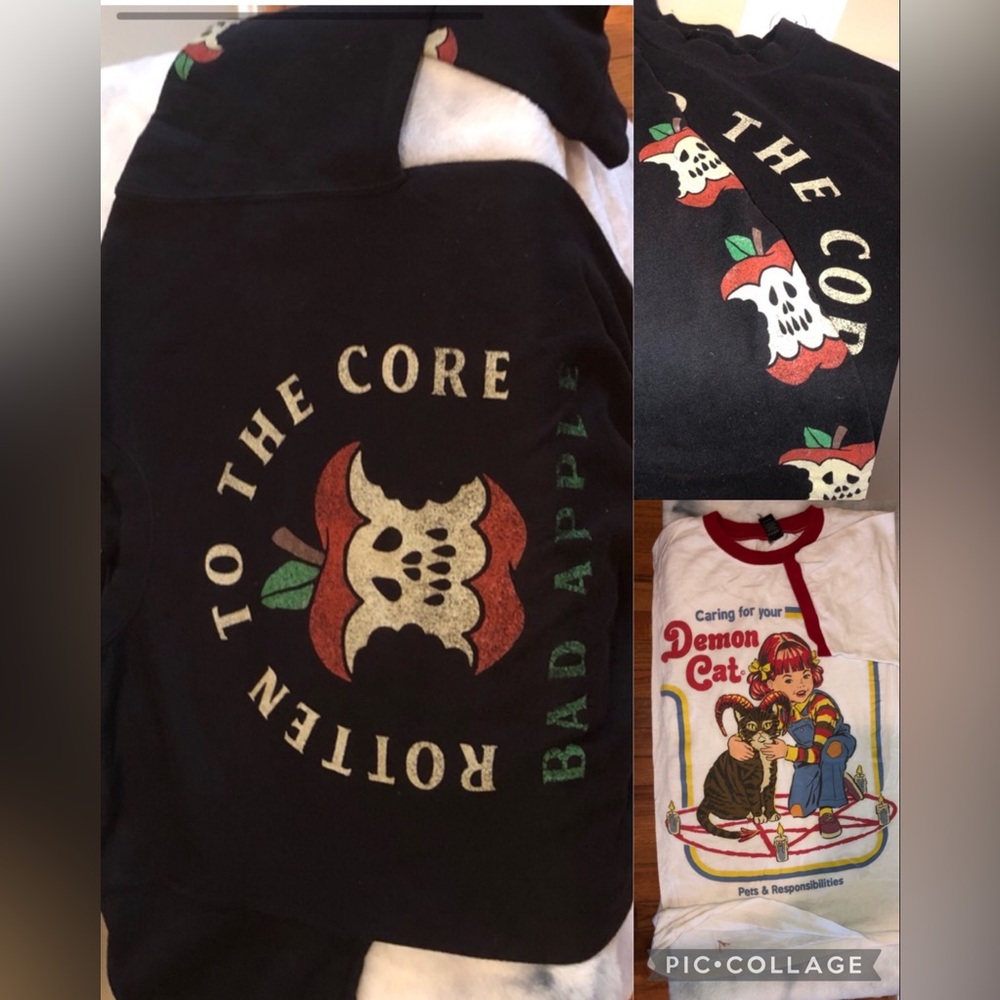 Wicked Clothes XS S Crewneck Ringer Tee Bundle Rotten To The Core Demon Pets